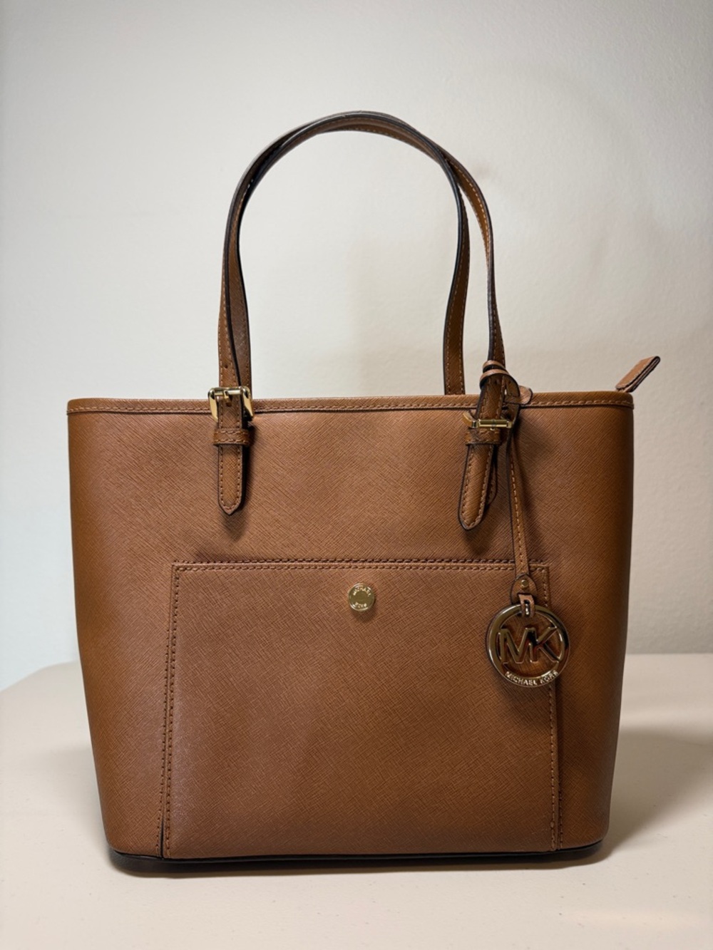 Michael Kors Brown Saffiano Leather Tote with Gold Charm